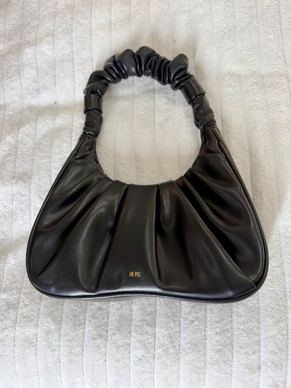 JW PEI Gabbi Ruched Hobo Bag Black Vegan Leather Shoulder Handbag